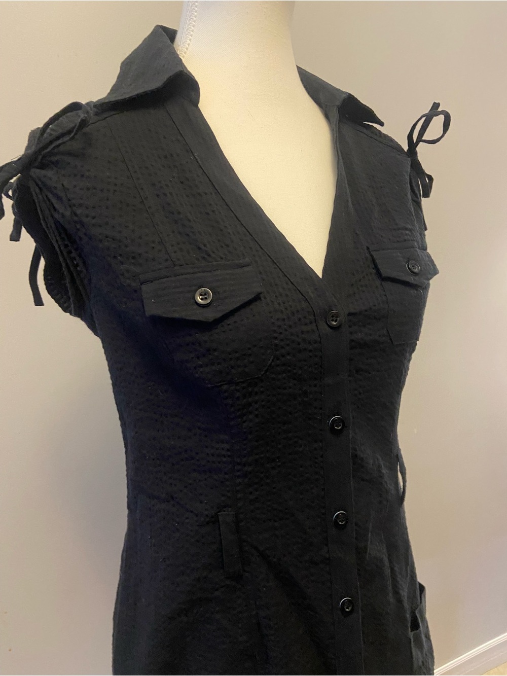 DKNY Black Textured Button-Front Dress